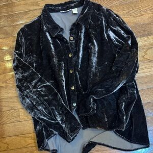 JJill Crushed Velvet Dark Brown Blouse